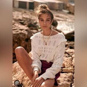 Sezane Aleyna Knit Crochet Sweater, Size XS